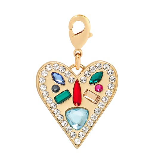 Gold Rainbow Gem Heart Austrian Crystal Charm by Bead Landing™